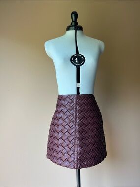 Commense Woven Leather Mini Skirt - Brown
